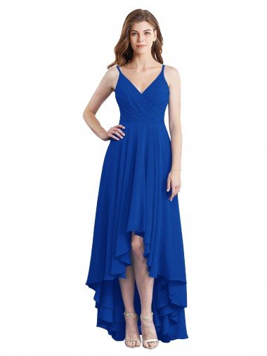 Affordable Draped High Low Chiffon Bridesmaid Dress with Cross Over Bodice UK