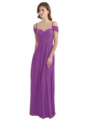 Affordable Cold Shoulder Long Chiffon Bridesmaid Dress with Ruching Details UK