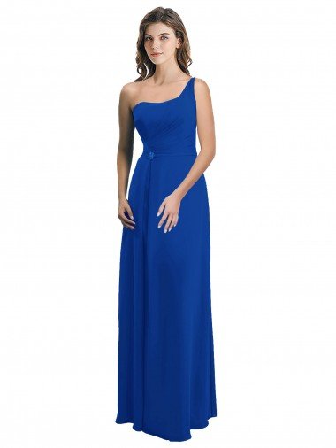 Affordable One Shoulder A-Line Chiffon Bridesmaid Dress with Pleated Bodice UK