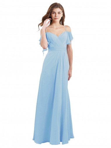 Affordable Cold Shoulde Chiffon Bridesmaid Dress with Wrap Bodice UK