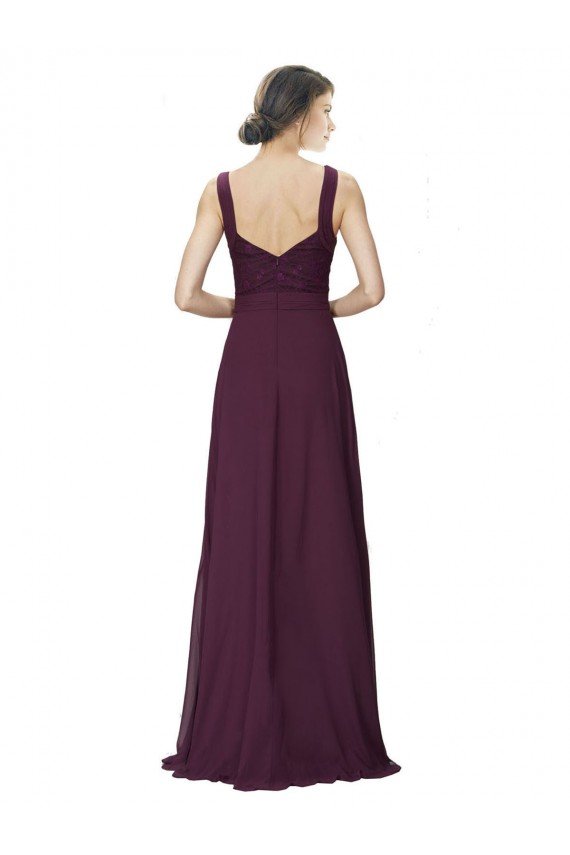 Affordable Long Chiffon Bridesmaid Dress with Ruched Criss Cross V-Neck Bodice UK