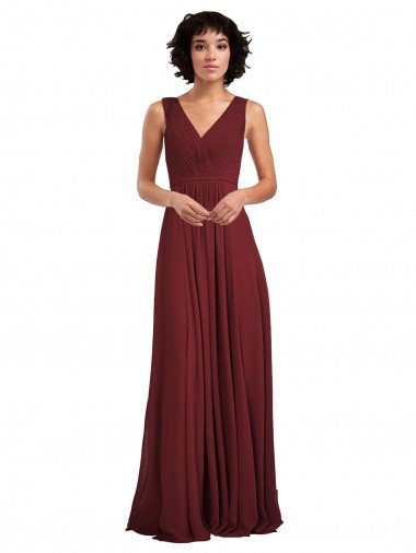 Affordable Sleeveless V-Neck Pleated Chiffon Bridesmaid Dress UK