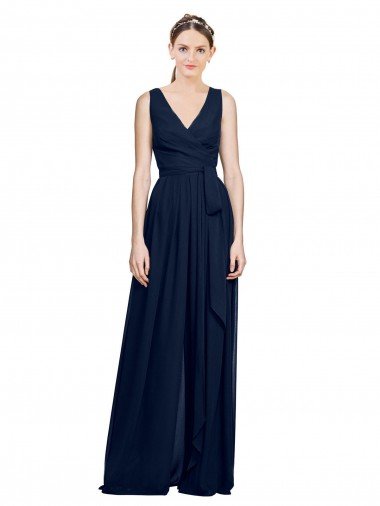 Affordable V-Neck Ruched Chiffon Bridesmaid Dress with Waistband UK