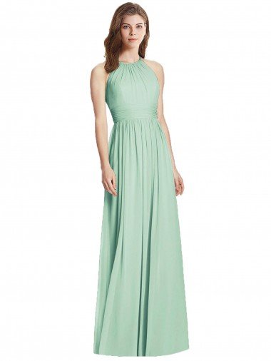 Affordable Cutout Open Back Shirred Halter Maxi Bridesmaid Dress UK