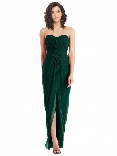 Affordable Twist Front Draped Chiffon Bridesmaid Dress with Slit UK