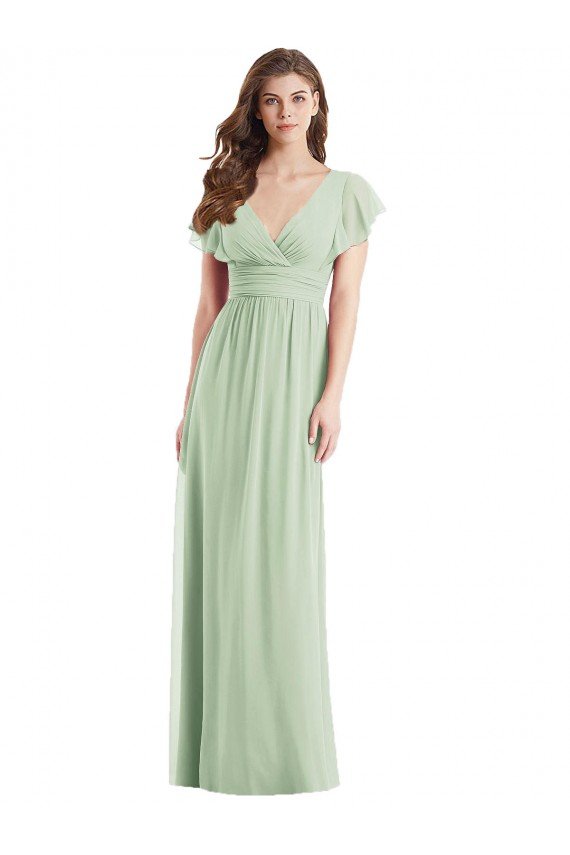 Affordable Flutter Sleeves Draped Wrap V-Neck Chiffon Bridesmaid Dress UK