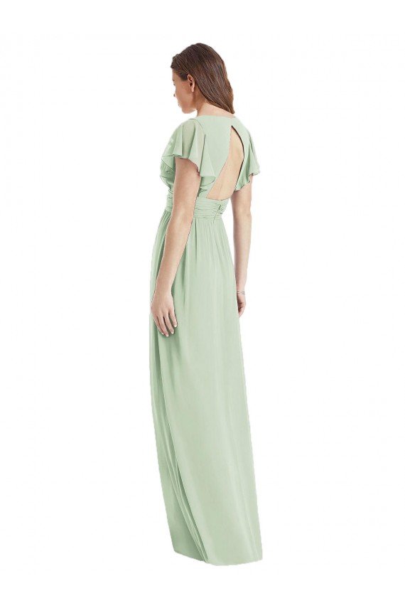 Affordable Flutter Sleeves Draped Wrap V-Neck Chiffon Bridesmaid Dress UK