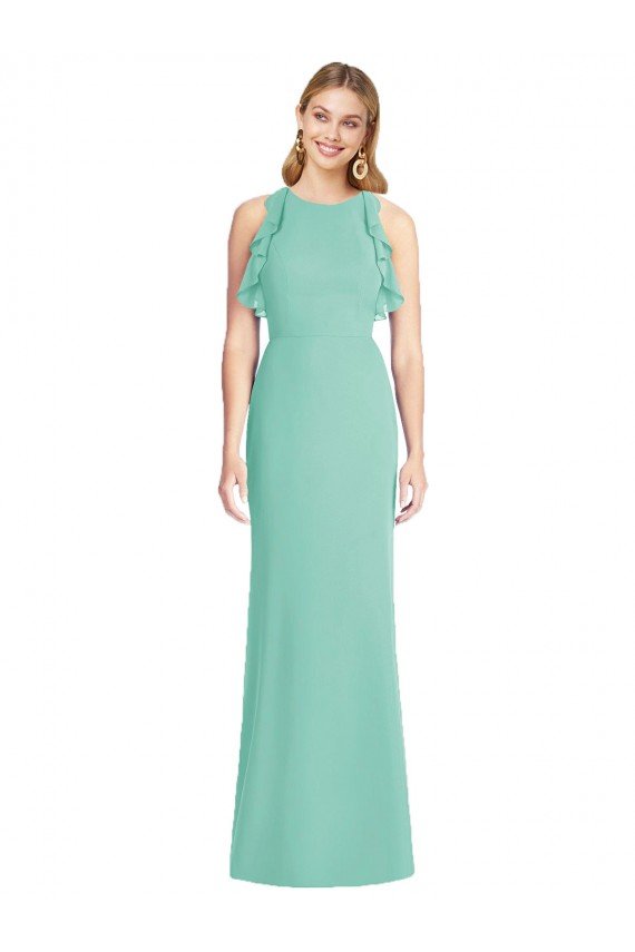 Affordable Jewel Neck Mermaid Open Back Chiffon Bridesmaid Dress UK