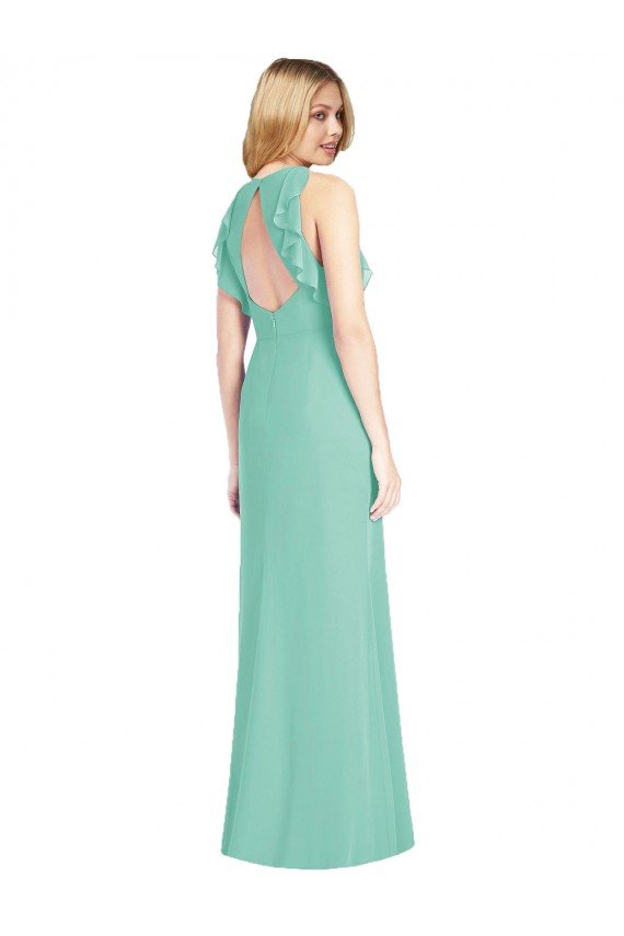 Affordable Jewel Neck Mermaid Open Back Chiffon Bridesmaid Dress UK