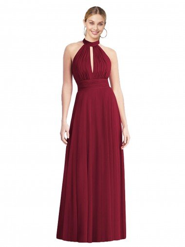 Affordable High-Neck Open Back Shirred Halter Maxi Bridesmaid Dress UK