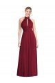 Affordable High-Neck Open Back Shirred Halter Maxi Bridesmaid Dress UK