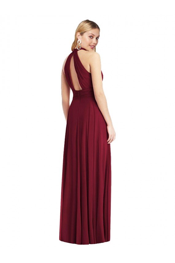 Affordable High-Neck Open Back Shirred Halter Maxi Bridesmaid Dress UK