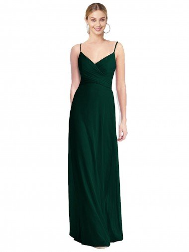 Affordable Wide V-Neck Long Spaghetti Strap Chiffon Bridesmaid Dress UK