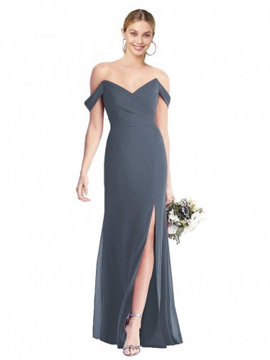 Affordable Off the Shoulder Criss Cross Bodice Trumpet Chiffon Bridesmaid Dress UK