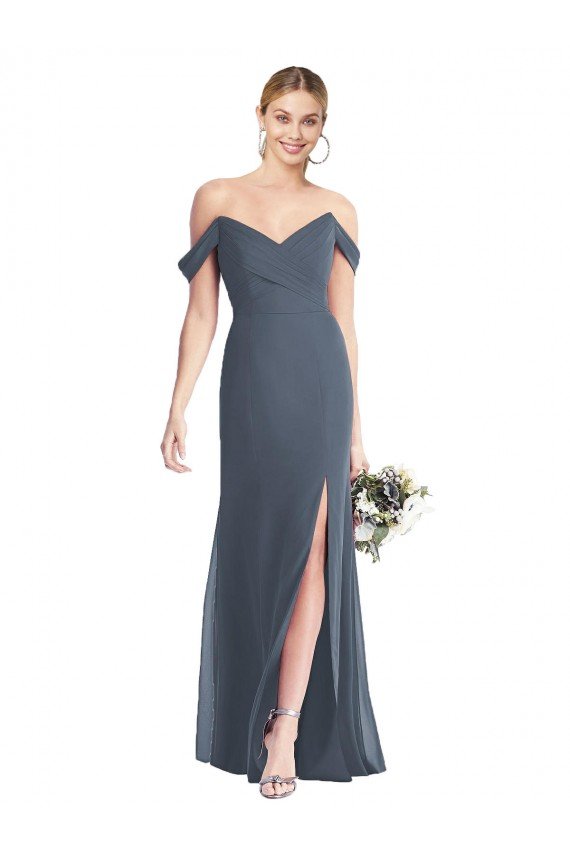 Affordable Off the Shoulder Criss Cross Bodice Trumpet Chiffon Bridesmaid Dress UK