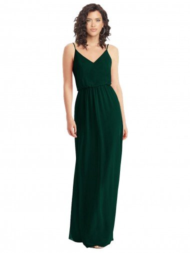 Affordable V-Neck Blouson Bodice Chiffon Maxi Bridesmaid Dress UK