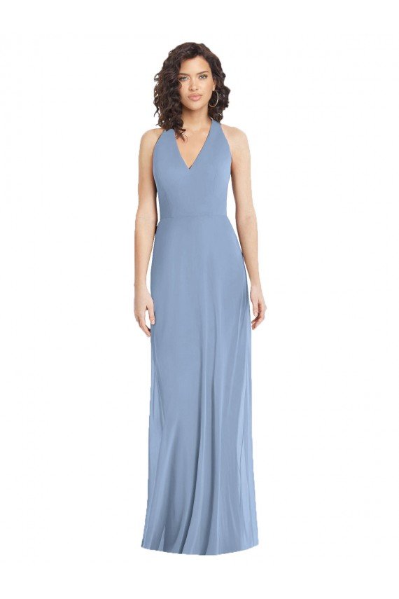 Affordable V-Neck Halter Back Straps Chiffon Formal Bridesmaid Dress UK
