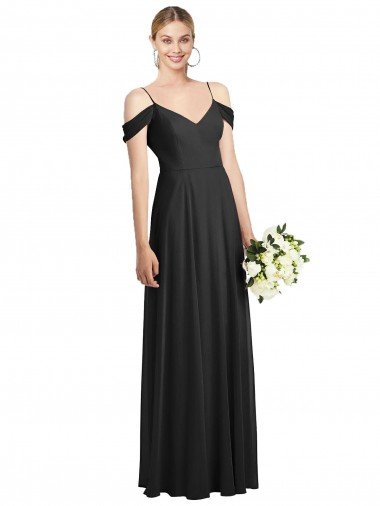 Affordable Cold-Shoulder V-Back Chiffon Maxi Bridesmaid Dress UK