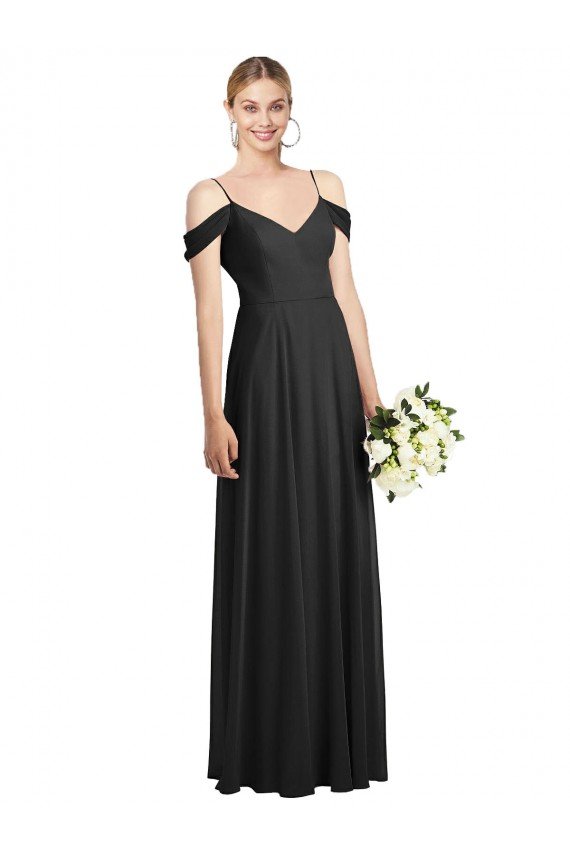 Affordable Cold-Shoulder V-Back Chiffon Maxi Bridesmaid Dress UK