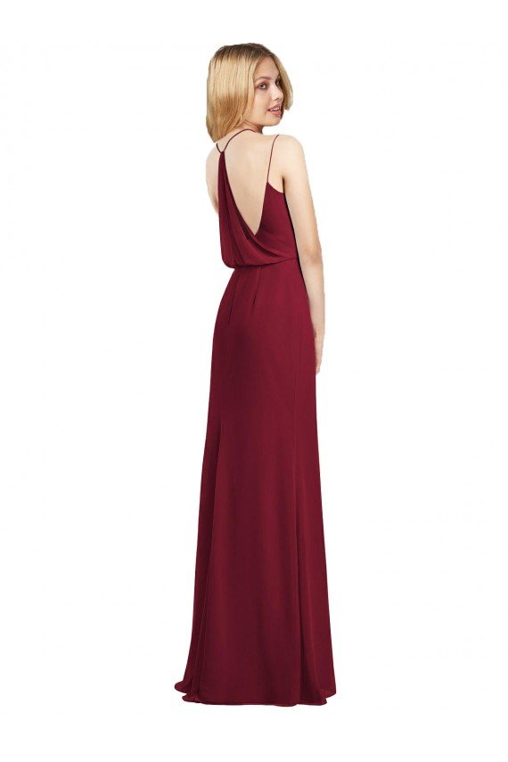 Affordable Full Length Draped Blouson Back Chiffon Maxi Bridesmaid Dress UK