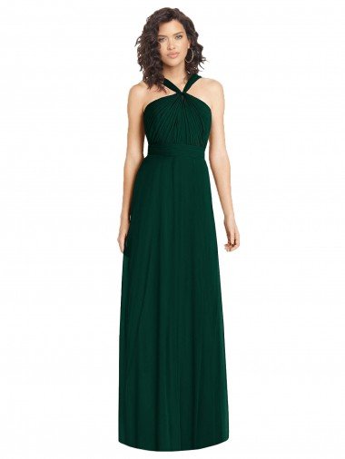 Affordable Draped Halter Neck Long Chiffon Bridesmaid Dress with Low Back UK