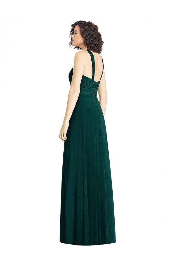 Affordable Draped Halter Neck Long Chiffon Bridesmaid Dress with Low Back UK