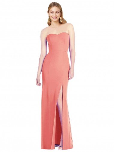 Affordable Strapless Chiffon Trumpet Bridesmaid Dress with Front Slit UK