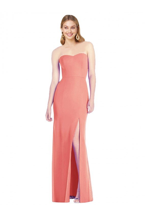 Affordable Strapless Chiffon Trumpet Bridesmaid Dress with Front Slit UK