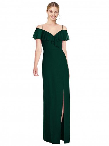 Affordable Ruffled Cold-Shoulder Maxi Chiffon Bridesmaid Dress UK