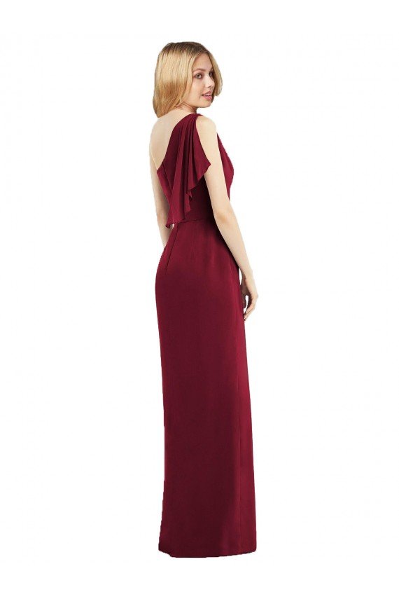 Affordable One Shoulder Chiffon Bridesmaid Dress with Draped Front Slit UK