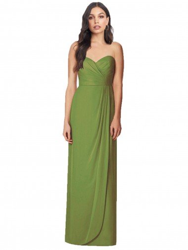 Affordable Side Front Slit Draped Strapless Chiffon Bridesmaid Dress UK