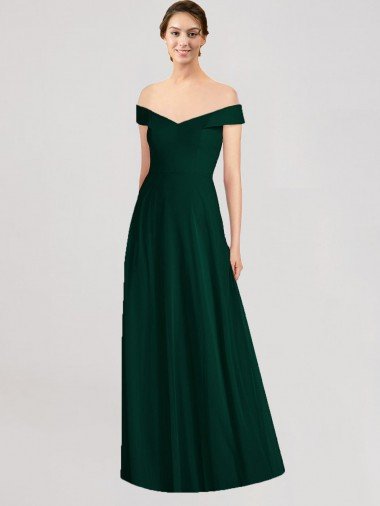 Affordable Full length Off the Shoulder Chiffon Bridesmaid Dress UK