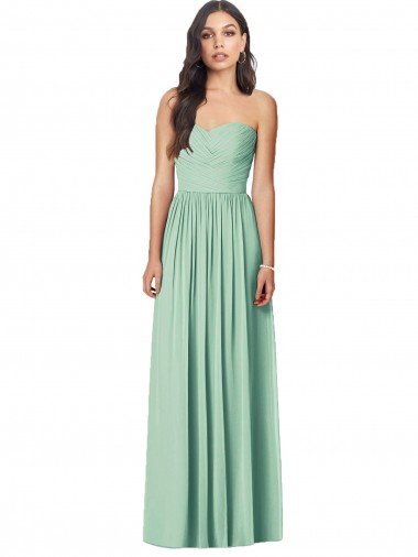 Affordable Draped Sweetheart Strapless Long Chiffon Bridesmaid Dress UK