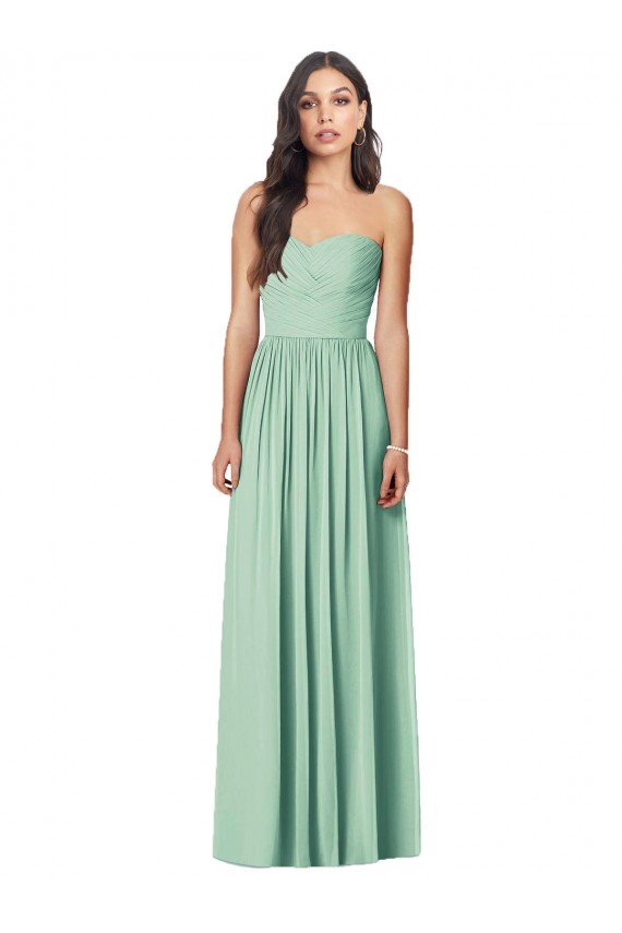 Affordable Draped Sweetheart Strapless Long Chiffon Bridesmaid Dress UK