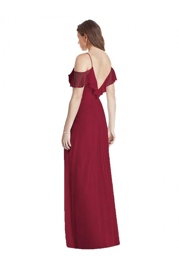 Affordable Ruffled Cold-Shoulder Chiffon Maxi Bridesmaid Dress UK