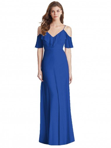 Affordable Ruffled Cold-Shoulder Chiffon Maxi Bridesmaid Dress UK