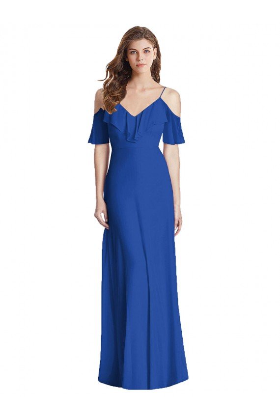 Affordable Ruffled Cold-Shoulder Chiffon Maxi Bridesmaid Dress UK