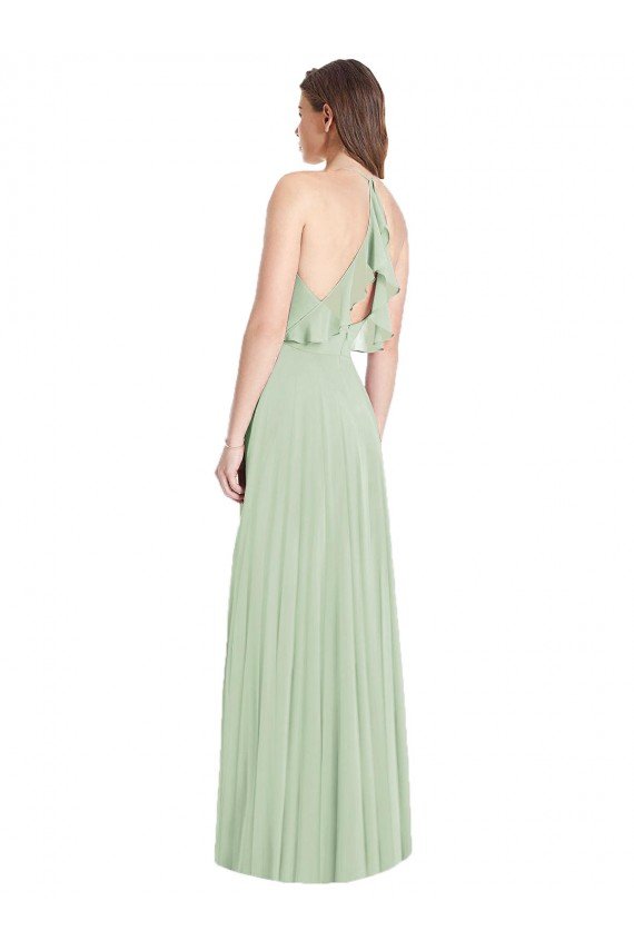 Affordable Ruffled Strap Cutout Wrap Maxi Chiffon Bridesmaid Dress UK