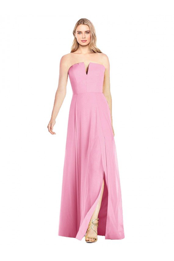 Affordable Strapless Notch Chiffon Maxi Bridesmaid Dress UK