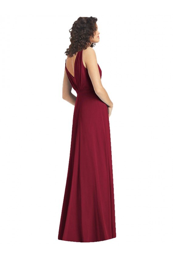 Affordable Draped V-Neck Long Sleeveless Chiffon Bridesmaid Dress UK