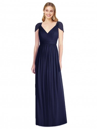 Affordable V-Neck Cap Sleeves Sheer Back Chiffon Bridesmaid Dress UK