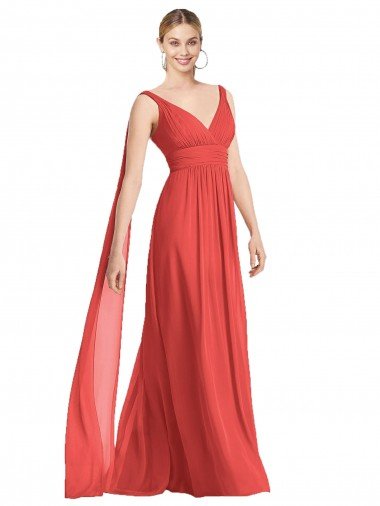 Affordable Full-Length V-Neck Chiffon Bridesmaid Dress Streamers Back UK