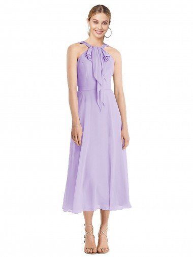 Affordable Midi Length Halter Plunging V-Back Chiffon Bridesmaid Dress / Cocktail Dress UK