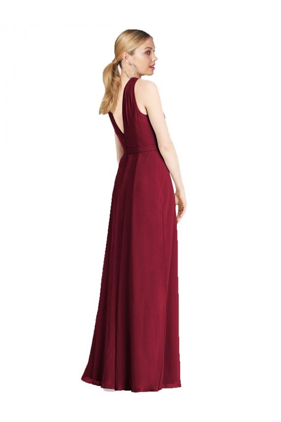 Affordable Plunging V-Back Long Full Length Chiffon Bridesmaid Dress UK