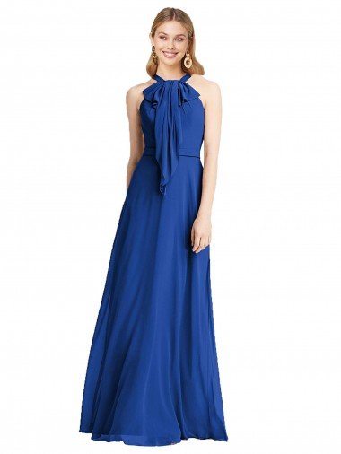 Affordable Plunging V-Back Long Full Length Chiffon Bridesmaid Dress UK