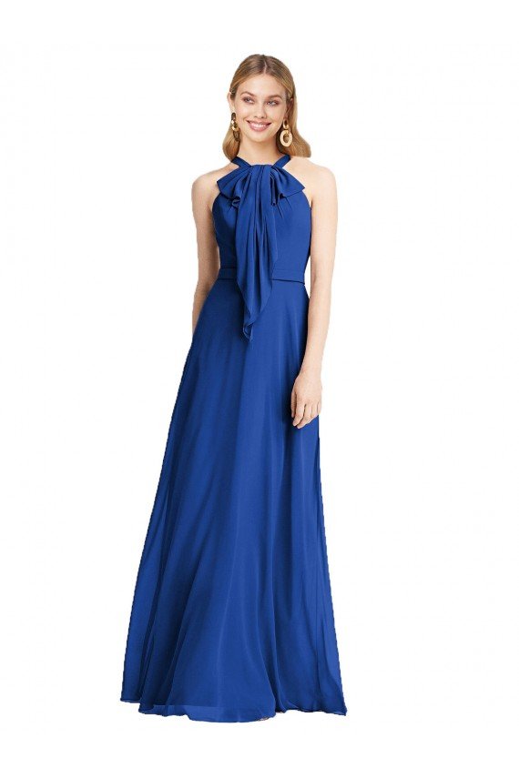 Affordable Plunging V-Back Long Full Length Chiffon Bridesmaid Dress UK