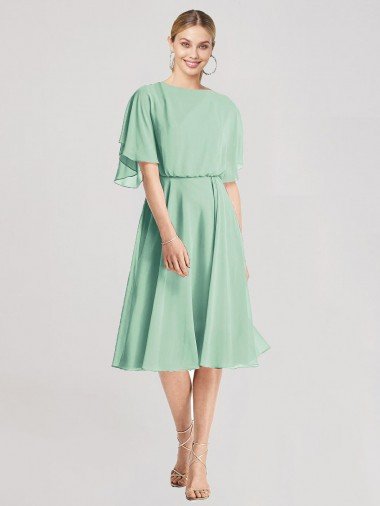 Affordable Open Back Flutter Sleeves Cocktail Length Chiffon Bridesmaid Dress UK