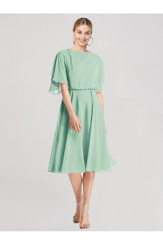 Affordable Open Back Flutter Sleeves Cocktail Length Chiffon Bridesmaid Dress UK