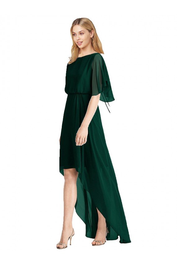 Affordable Plunging V Back Flutter Sleeves Cocktail Length Chiffon Bridesmaid Dress UK