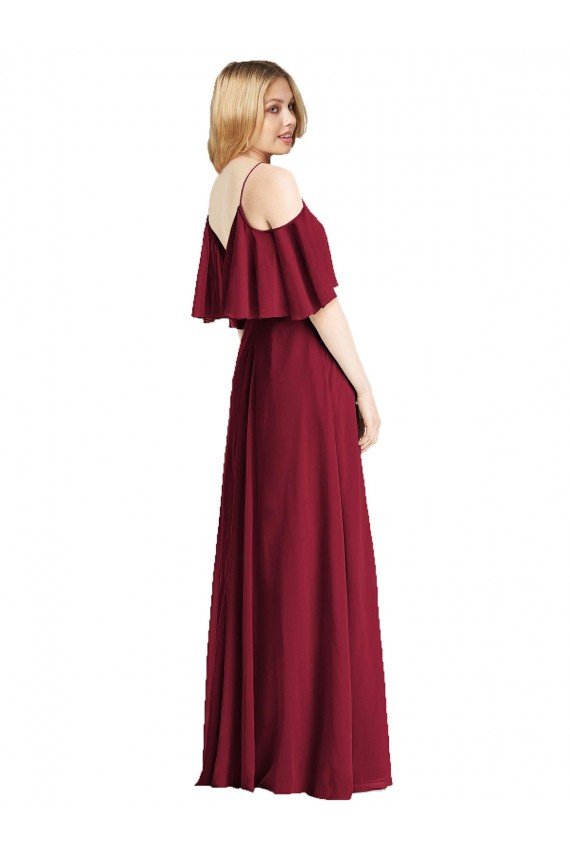 Affordable Spaghetti Straps V-Neck Chiffon Bridesmaid Dress with Sash Tie UK